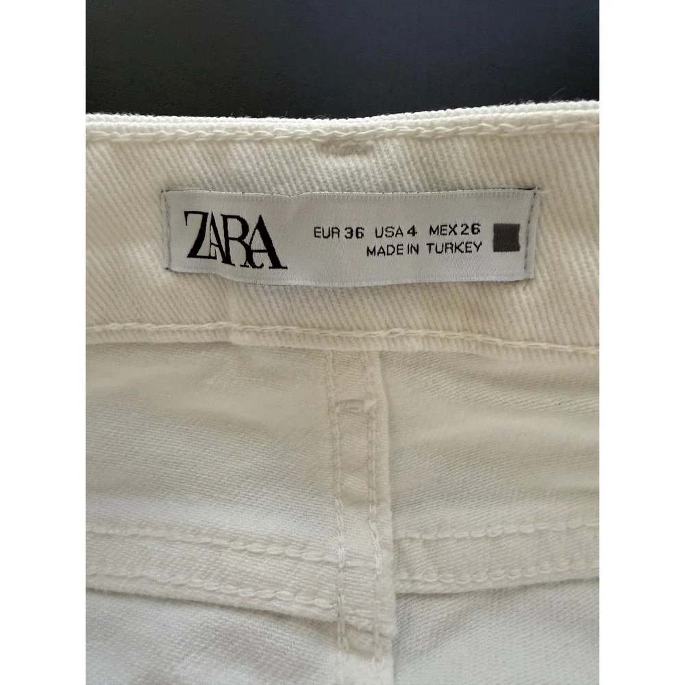 Zara Flare Jeans Womens Size 4 White Rear Split Hem Stretch‎ Denim